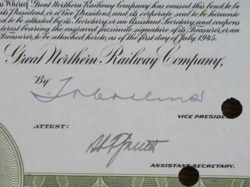 1945 Great Northern Railway Company, $1000 Gold Bond Certificate 23504
