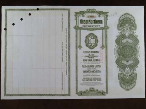 1945 Great Northern Railway Company, $1000 Gold Bond Certificate 23504