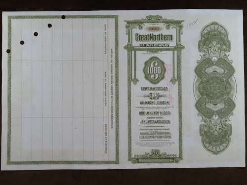 1945 Great Northern Railway Company, $1000 Gold Bond Certificate 23505