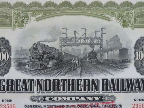 1945 Great Northern Railway Company, $1000 Gold Bond Certificate 23505