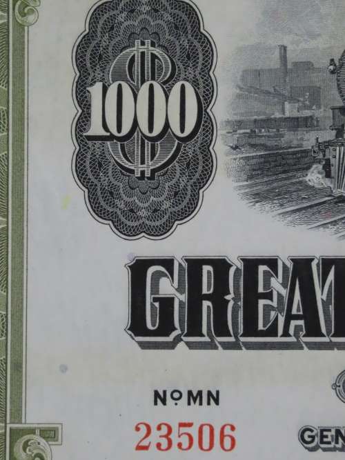 1945 Great Northern Railway Company, $1000 Gold Bond Certificate 23506