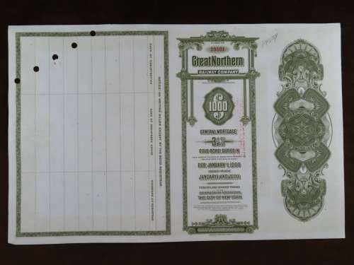 1945 Great Northern Railway Company, $1000 Gold Bond Certificate 23501