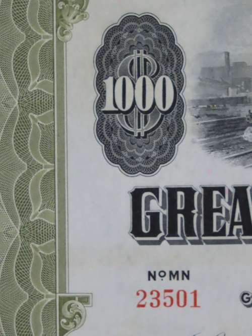 1945 Great Northern Railway Company, $1000 Gold Bond Certificate 23501