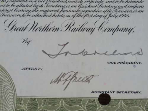 1945 Great Northern Railway Company, $1000 Gold Bond Certificate 23464