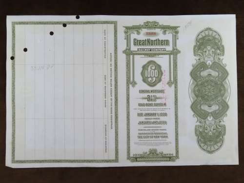 1945 Great Northern Railway Company, $1000 Gold Bond Certificate 23464