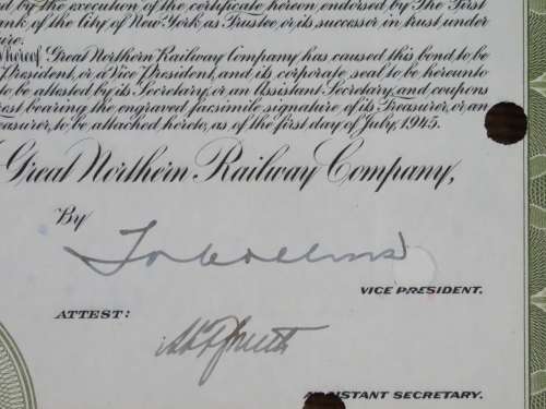 1945 Great Northern Railway Company, $1000 Gold Bond Certificate 23606
