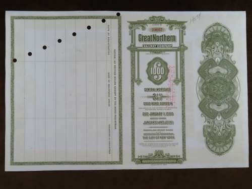 1945 Great Northern Railway Company, $1000 Gold Bond Certificate 23607