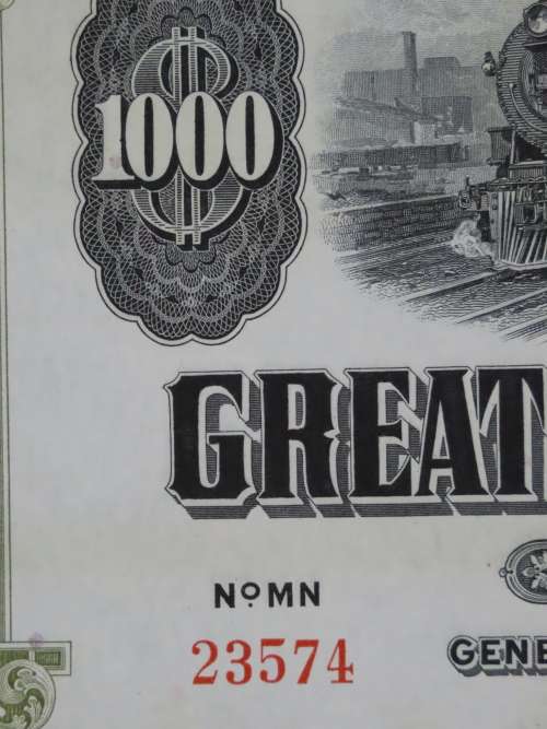 1945 Great Northern Railway Company, $1000 Gold Bond Certificate 23574