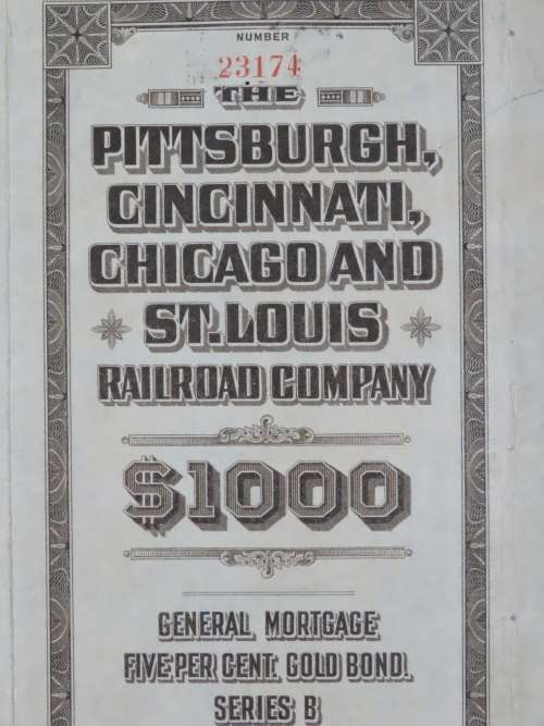 1925 Pittsburgh Cincinati Chicago and St Louis Railroad Company, $1000 Gold Bond Certificate 23174