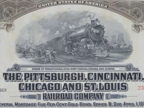 1925 Pittsburgh Cincinati Chicago and St Louis Railroad Company, $1000 Gold Bond Certificate 23174