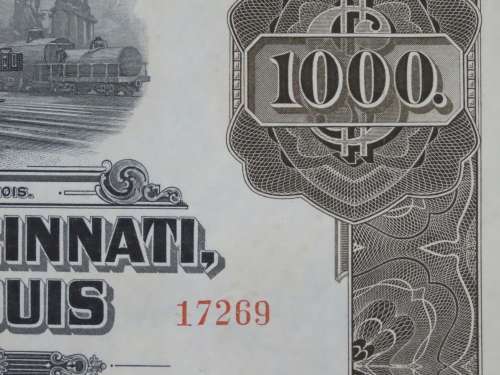1925 Pittsburgh Cincinati Chicago and St Louis Railroad Company, $1000 Gold Bond Certificate 17269