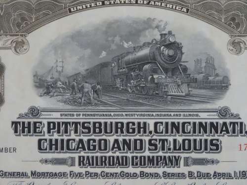 1925 Pittsburgh Cincinati Chicago and St Louis Railroad Company, $1000 Gold Bond Certificate 17269