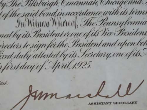 1925 Pittsburgh Cincinati Chicago and St Louis Railroad Company, $1000 Gold Bond Certificate 17269