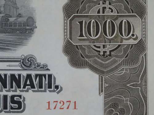 1925 Pittsburgh Cincinati Chicago and St Louis Railroad Company, $1000 Gold Bond Certificate 17271