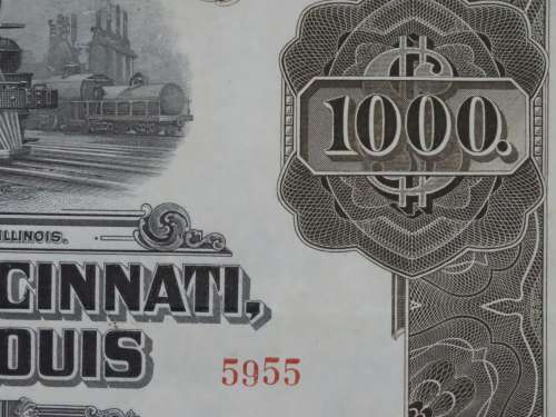 1925 Pittsburgh Cincinati Chicago and St Louis Railroad Company, $1000 Gold Bond Certificate 5955