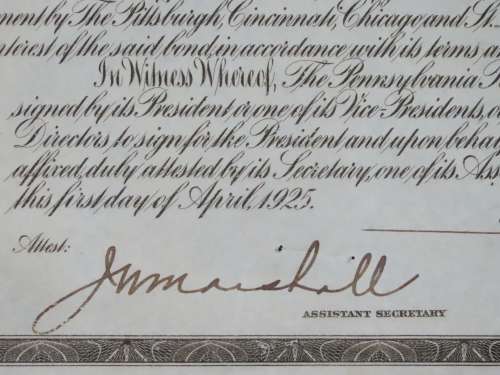 1925 Pittsburgh Cincinati Chicago and St Louis Railroad Company, $1000 Gold Bond Certificate 5955