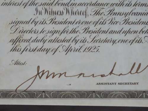 1925 Pittsburgh Cincinati Chicago and St Louis Railroad Company, $1000 Gold Bond Certificate 6182