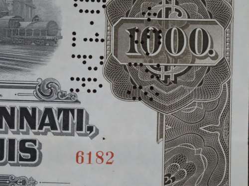 1925 Pittsburgh Cincinati Chicago and St Louis Railroad Company, $1000 Gold Bond Certificate 6182