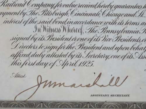 1925 Pittsburgh Cincinati Chicago and St Louis Railroad Company, $1000 Gold Bond Certificate 21098