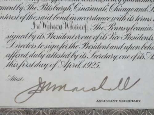 1925 Pittsburgh Cincinati Chicago and St Louis Railroad Company, $1000 Gold Bond Certificate 16887
