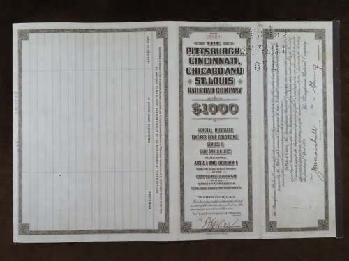 1925 Pittsburgh Cincinati Chicago and St Louis Railroad Company, $1000 Gold Bond Certificate 21803