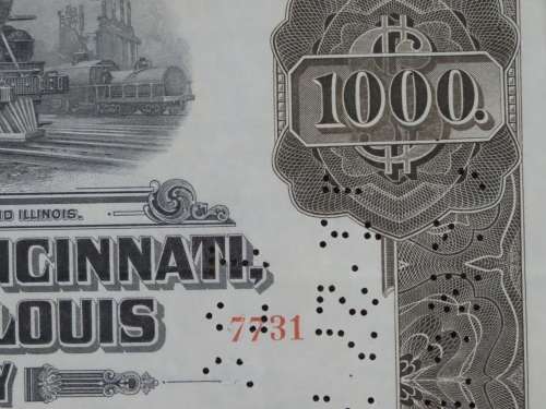 1925 Pittsburgh Cincinati Chicago and St Louis Railroad Company, $1000 Gold Bond Certificate 7731