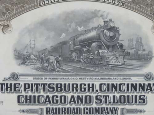 1925 Pittsburgh Cincinati Chicago and St Louis Railroad Company, $1000 Gold Bond Certificate 7658