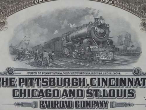 1925 Pittsburgh Cincinati Chicago and St Louis Railroad Company, $1000 Gold Bond Certificate 7658