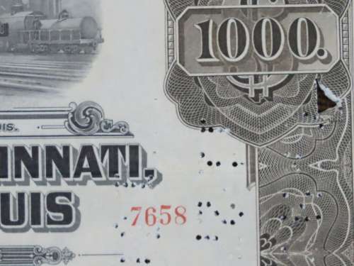 1925 Pittsburgh Cincinati Chicago and St Louis Railroad Company, $1000 Gold Bond Certificate 7658