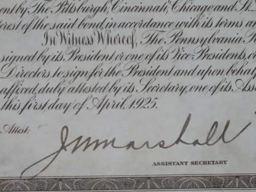 1925 Pittsburgh Cincinati Chicago and St Louis Railroad Company, $1000 Gold Bond Certificate 7658