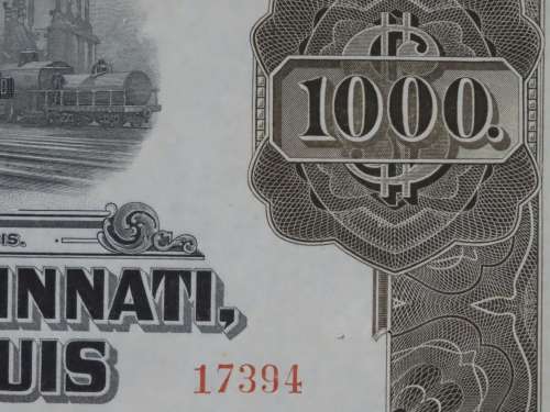 1925 Pittsburgh Cincinati Chicago and St Louis Railroad Company, $1000 Gold Bond Certificate 17394