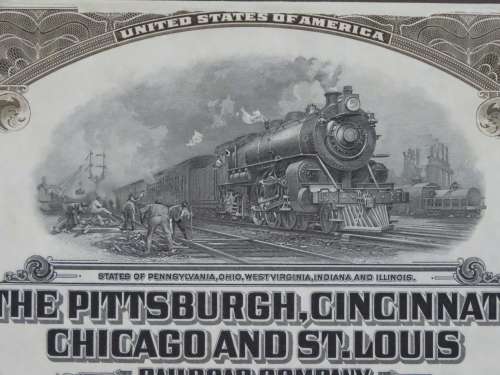1925 Pittsburgh Cincinati Chicago and St Louis Railroad Company, $1000 Gold Bond Certificate 17394