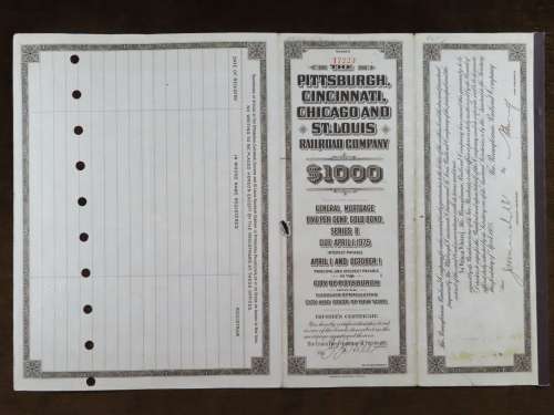 1925 Pittsburgh Cincinati Chicago and St Louis Railroad Company, $1000 Gold Bond Certificate 17223