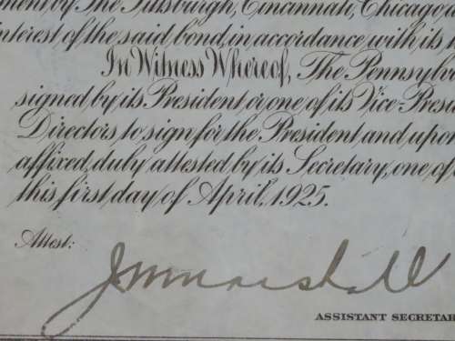 1925 Pittsburgh Cincinati Chicago and St Louis Railroad Company, $1000 Gold Bond Certificate 17223