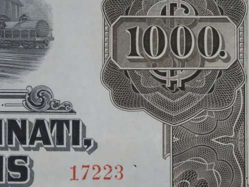1925 Pittsburgh Cincinati Chicago and St Louis Railroad Company, $1000 Gold Bond Certificate 17223