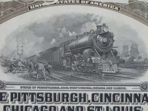 1925 Pittsburgh Cincinati Chicago and St Louis Railroad Company, $1000 Gold Bond Certificate 17223
