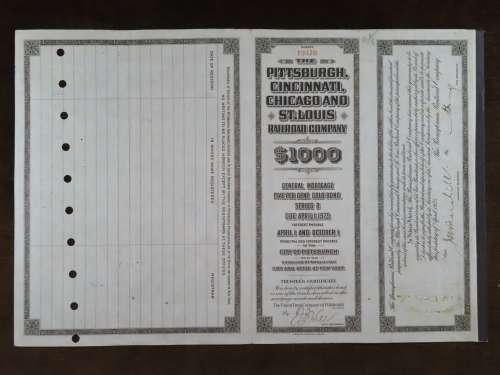 1925 Pittsburgh Cincinati Chicago and St Louis Railroad Company, $1000 Gold Bond Certificate 19370
