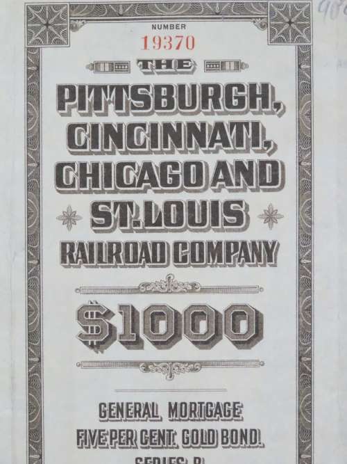 1925 Pittsburgh Cincinati Chicago and St Louis Railroad Company, $1000 Gold Bond Certificate 19370