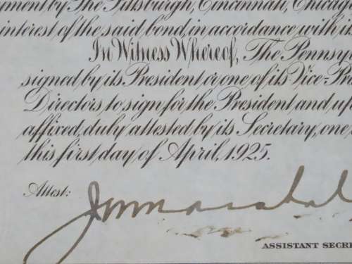 1925 Pittsburgh Cincinati Chicago and St Louis Railroad Company, $1000 Gold Bond Certificate 25564