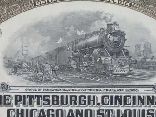 1925 Pittsburgh Cincinati Chicago and St Louis Railroad Company, $1000 Gold Bond Certificate 25564