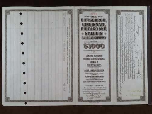 1925 Pittsburgh Cincinati Chicago and St Louis Railroad Company, $1000 Gold Bond Certificate 25564