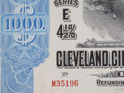 1927 Cleveland Cincinnati Chicago and St Louis Railway Company, $1000 Bond Certificate M35196