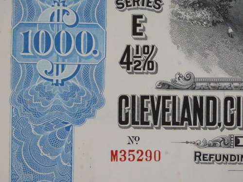1927 Cleveland Cincinnati Chicago and St Louis Railway Company, $1000 Bond Certificate M35290