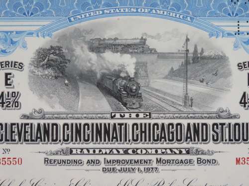 1927 Cleveland Cincinnati Chicago and St Louis Railway Company, $1000 Bond Certificate M35550