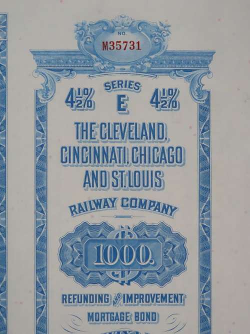 1927 Cleveland Cincinnati Chicago and St Louis Railway Company, $1000 Bond Certificate M35731