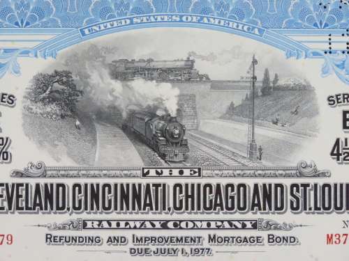 1927 Cleveland Cincinnati Chicago and St Louis Railway Company, $1000 Bond Certificate M37979