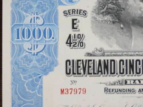 1927 Cleveland Cincinnati Chicago and St Louis Railway Company, $1000 Bond Certificate M37979