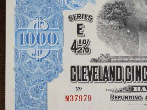 1927 Cleveland Cincinnati Chicago and St Louis Railway Company, $1000 Bond Certificate M38034