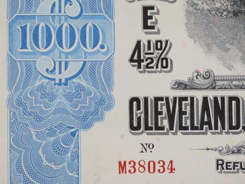 1927 Cleveland Cincinnati Chicago and St Louis Railway Company, $1000 Bond Certificate M38034