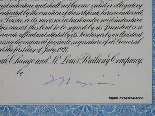 1927 Cleveland Cincinnati Chicago and St Louis Railway Company, $1000 Bond Certificate M38034